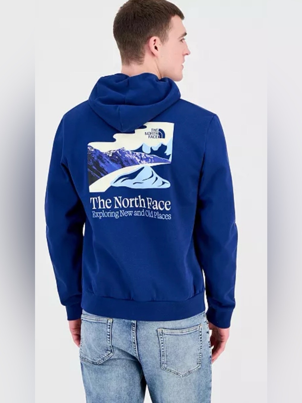 The North Face Men’s Navy Blue Hoodie w/ Logo & "New Old Places" on back Size Lg